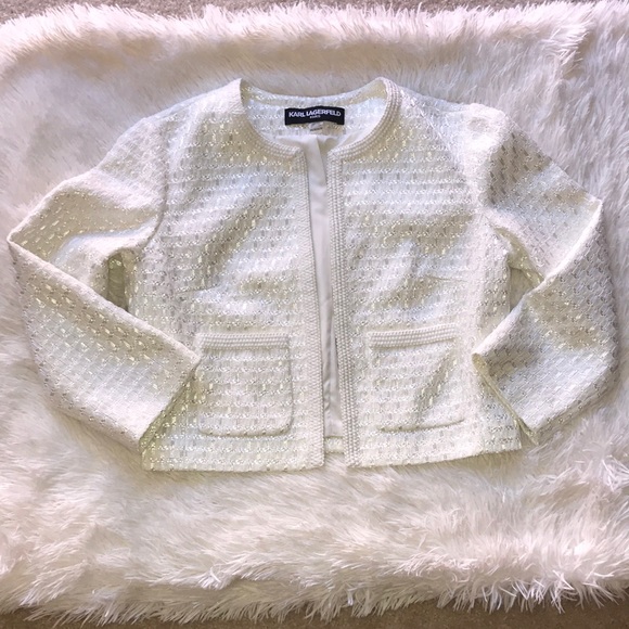 Karl Lagerfeld Tweed Crop Jacket - Picture 3 of 14